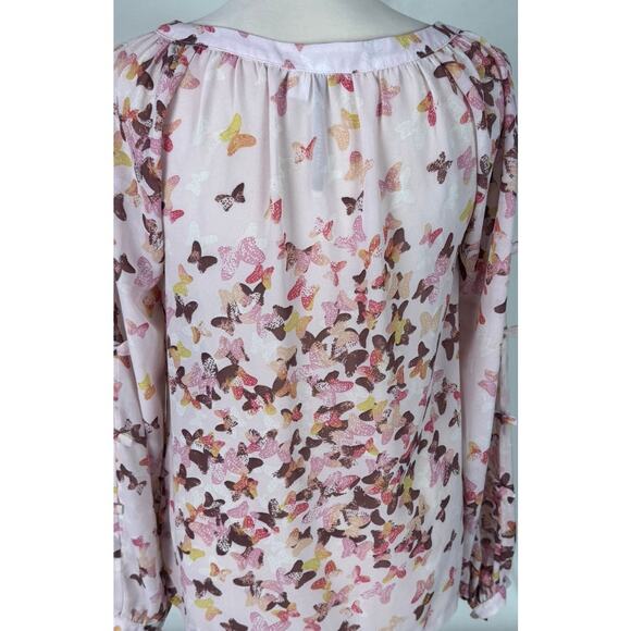 LC Lauren Conrad Small Long Sleeve Blouse Polyetser Butterfly Pirnt - Picture 7 of 8